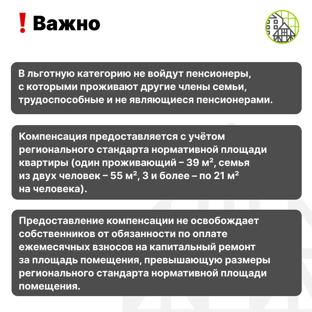 Компенсация по платежам на капремонт